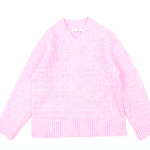 Next Women Pink V-Neck Chunky Knit Pullover Jumper XS