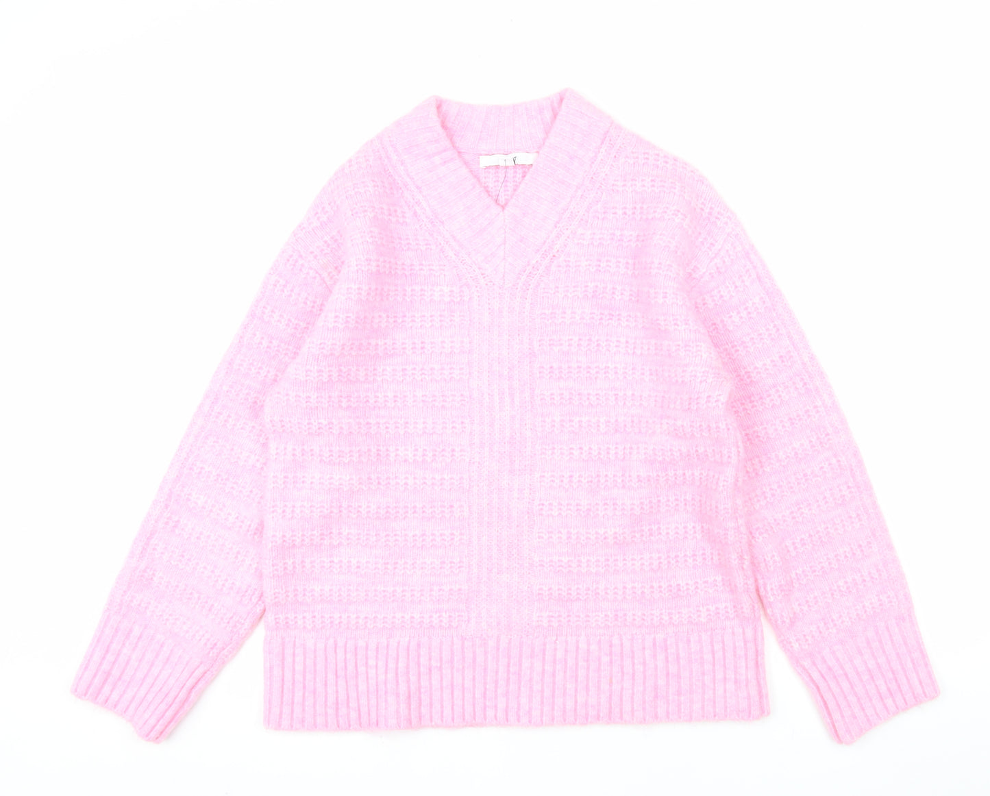 Next Women Pink V-Neck Chunky Knit Pullover Jumper XS