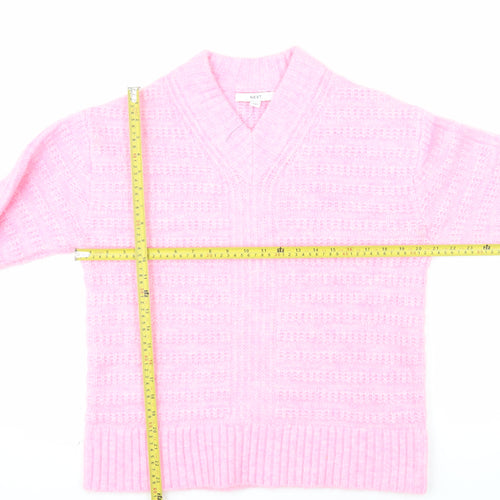 Next Women Pink V-Neck Chunky Knit Pullover Jumper XS