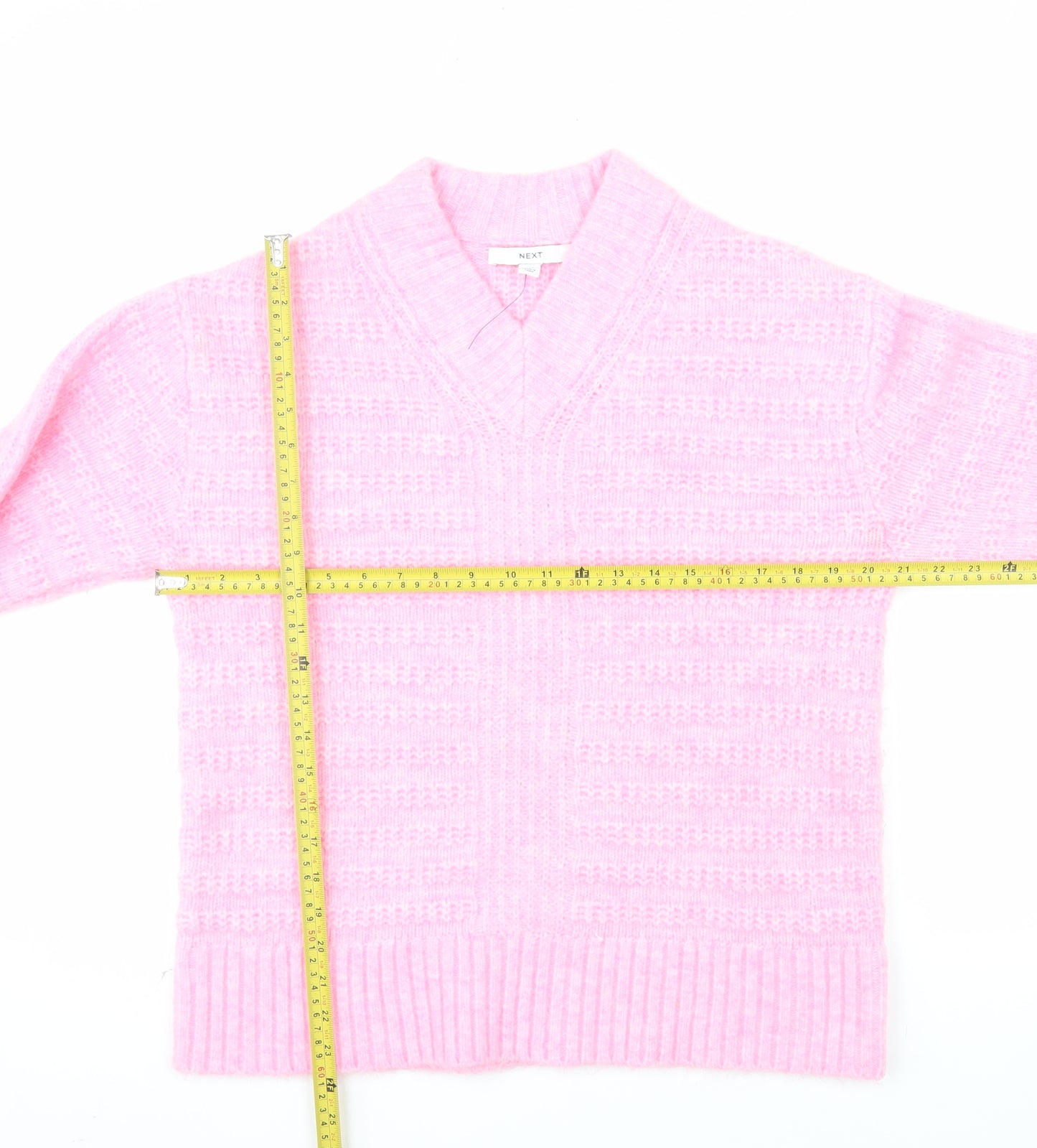 Next Women Pink V-Neck Chunky Knit Pullover Jumper XS