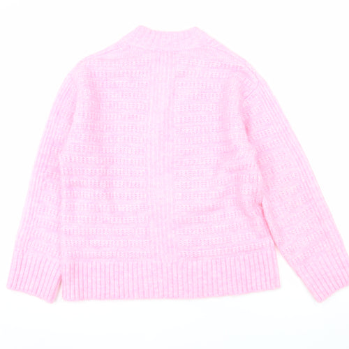 Next Women Pink V-Neck Chunky Knit Pullover Jumper XS