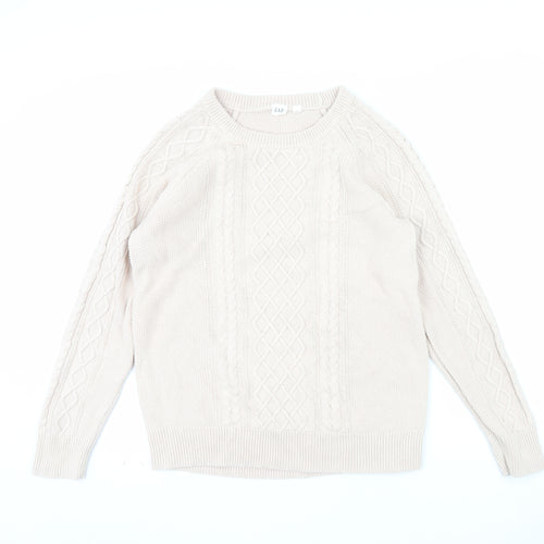 GAP Women’s Beige Cotton Cable Knit Crew Neck Jumper Size L
