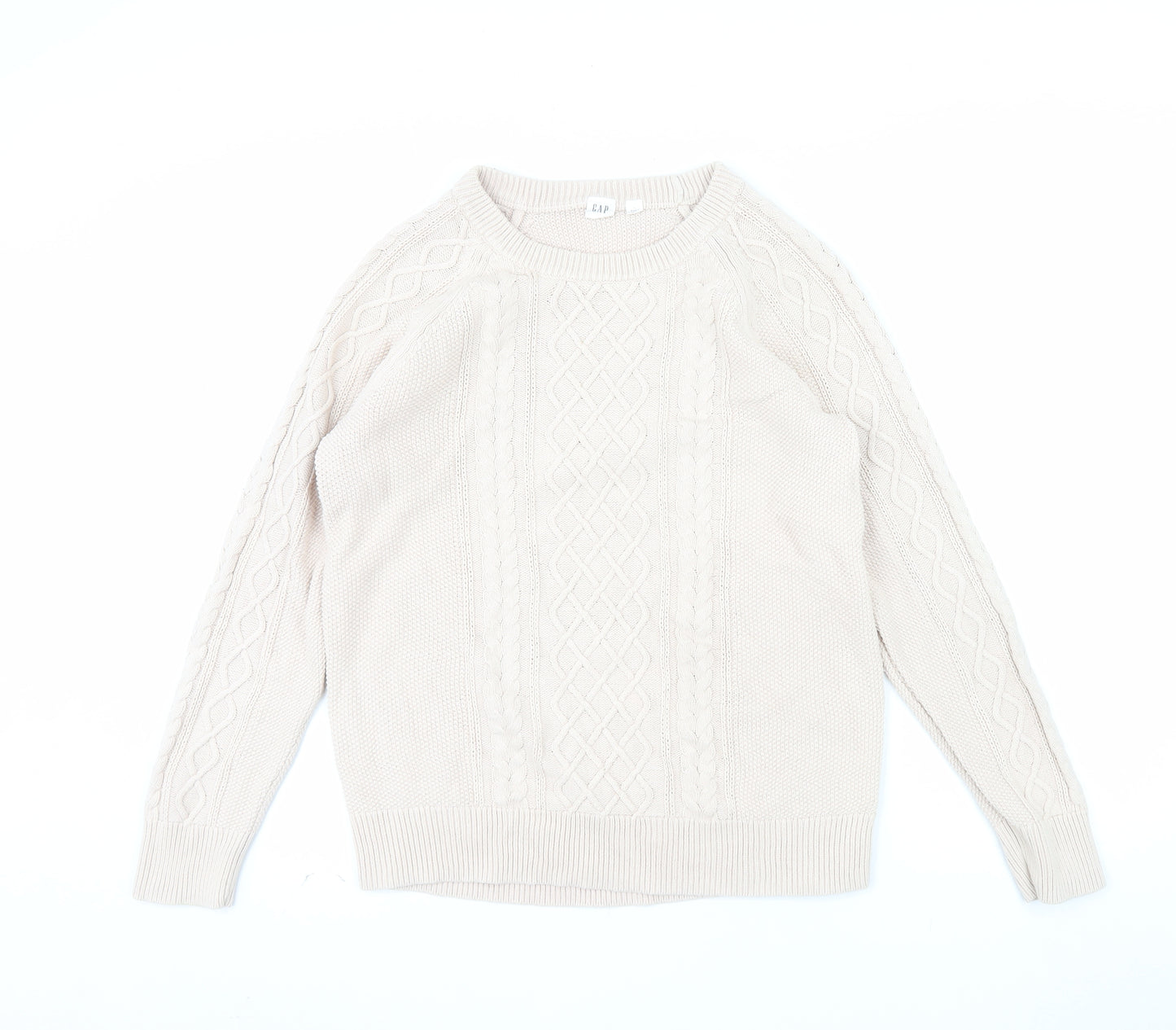 GAP Women’s Beige Cotton Cable Knit Crew Neck Jumper Size L