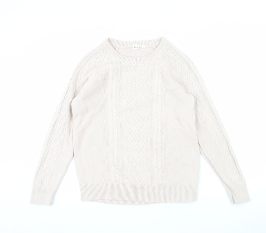 GAP Women’s Beige Cotton Cable Knit Crew Neck Jumper Size L