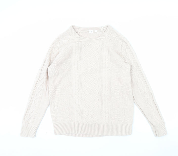 GAP Women’s Beige Cotton Cable Knit Crew Neck Jumper Size L