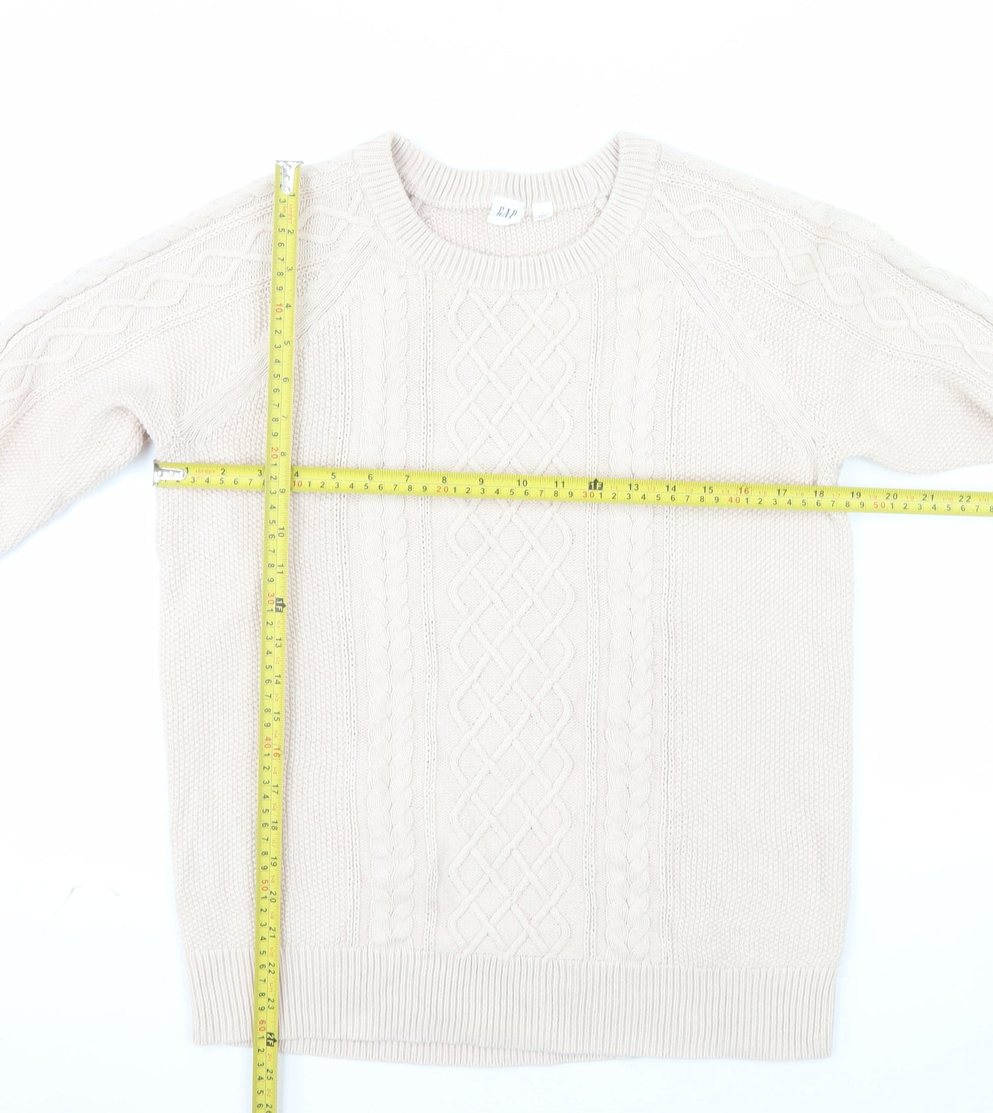 GAP Women’s Beige Cotton Cable Knit Crew Neck Jumper Size L