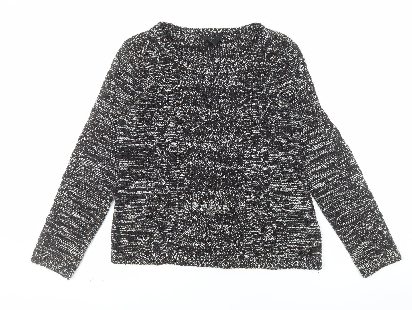 H&M Womens Black Cable-Knit Crew Neck Pullover Jumper Size 12
