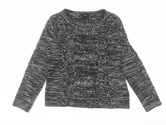 H&M Womens Black Cable-Knit Crew Neck Pullover Jumper Size 12