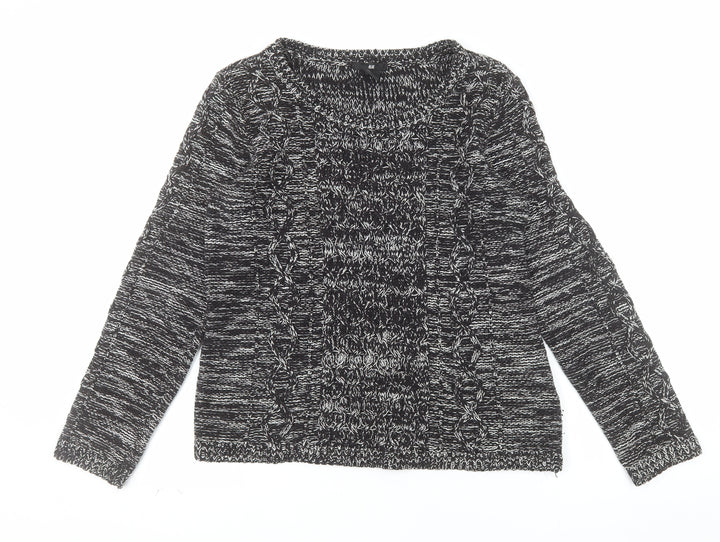 H&M Womens Black Cable-Knit Crew Neck Pullover Jumper Size 12
