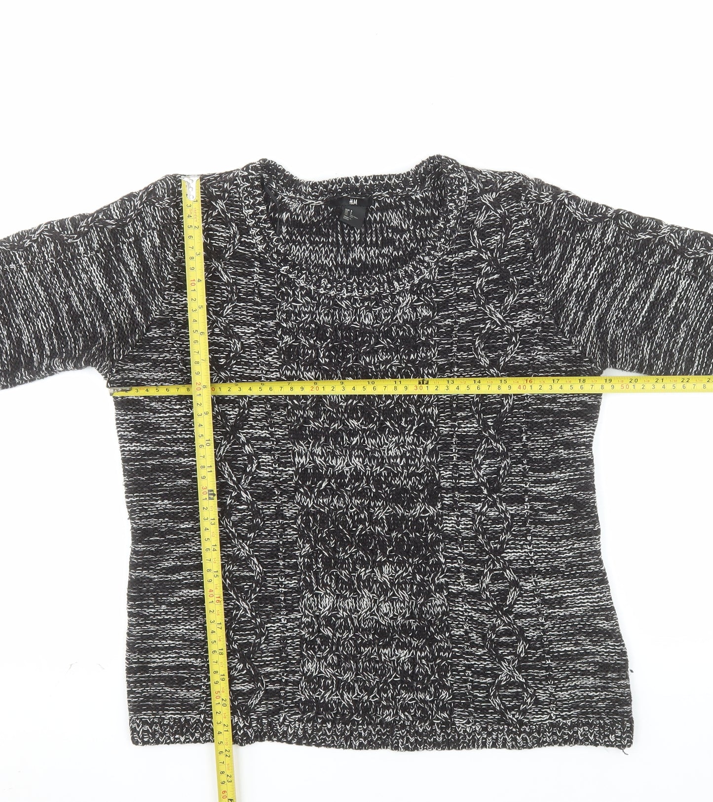 H&M Womens Black Cable-Knit Crew Neck Pullover Jumper Size 12