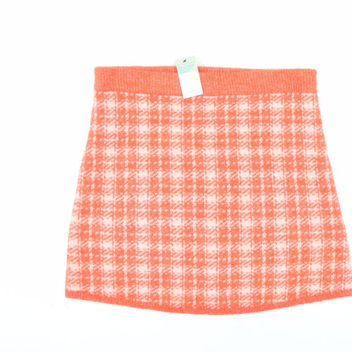 Primark Women Orange Check A-Line Knit Skirt L