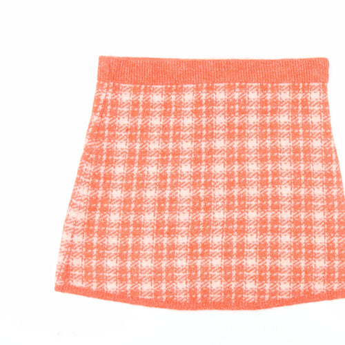 Primark Women Orange Check A-Line Knit Skirt L