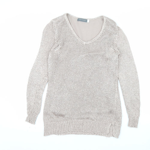 Mint Velvet Women’s Beige V-Neck Long Sleeve Open-Knit Jumper Size 8
