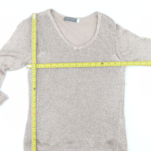 Mint Velvet Women’s Beige V-Neck Long Sleeve Open-Knit Jumper Size 8