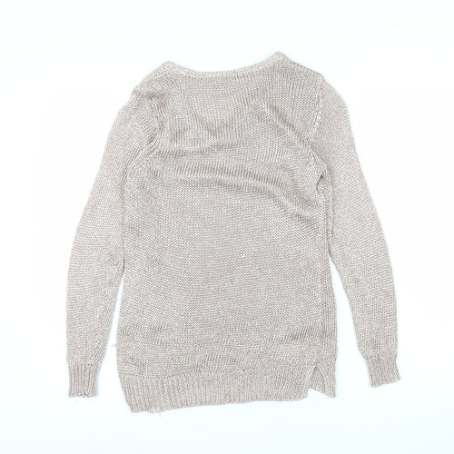 Mint Velvet Women’s Beige V-Neck Long Sleeve Open-Knit Jumper Size 8
