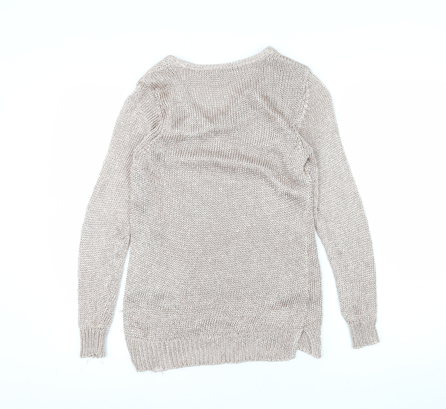 Mint Velvet Women’s Beige V-Neck Long Sleeve Open-Knit Jumper Size 8