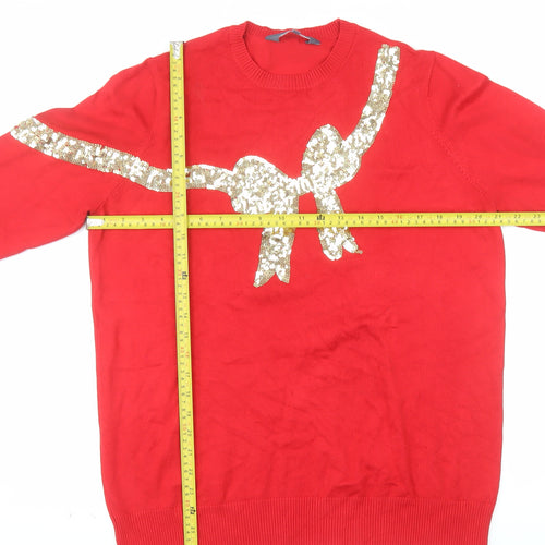 Sosandar Women Red Sequin Bow Christmas Jumper Size 16
