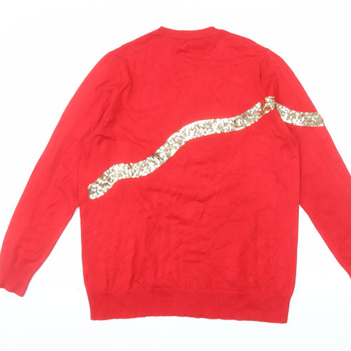 Sosandar Women Red Sequin Bow Christmas Jumper Size 16