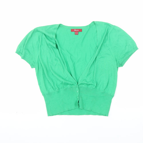 Monsoon Women’s Green Cotton Short Sleeve V-Neck Cardigan Size 14