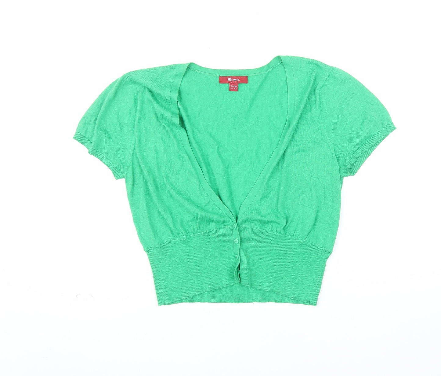 Monsoon Women’s Green Cotton Short Sleeve V-Neck Cardigan Size 14