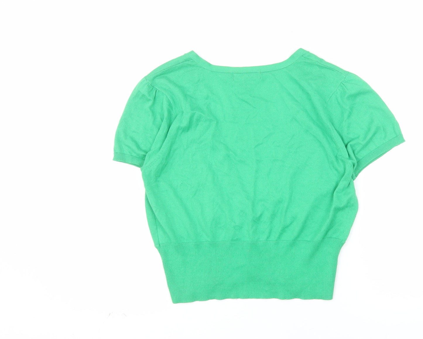 Monsoon Women’s Green Cotton Short Sleeve V-Neck Cardigan Size 14