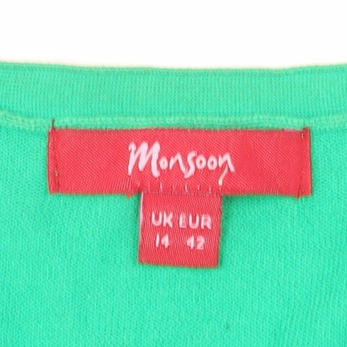 Monsoon Women’s Green Cotton Short Sleeve V-Neck Cardigan Size 14
