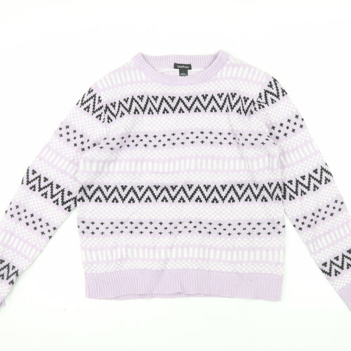 Boohoo Womens Purple Fair Isle Crew Neck Knit Jumper Size L