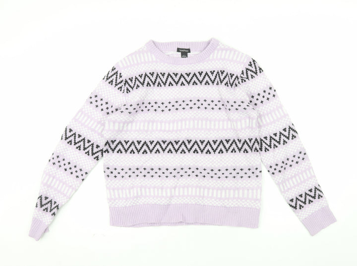 Boohoo Womens Purple Fair Isle Crew Neck Knit Jumper Size L