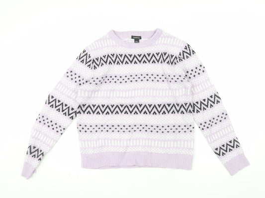Boohoo Womens Purple Fair Isle Crew Neck Knit Jumper Size L