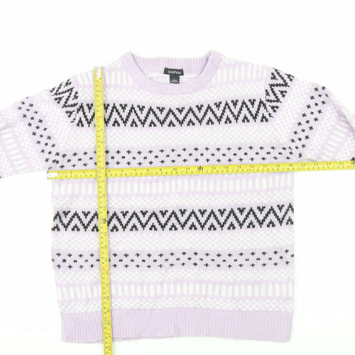 Boohoo Womens Purple Fair Isle Crew Neck Knit Jumper Size L