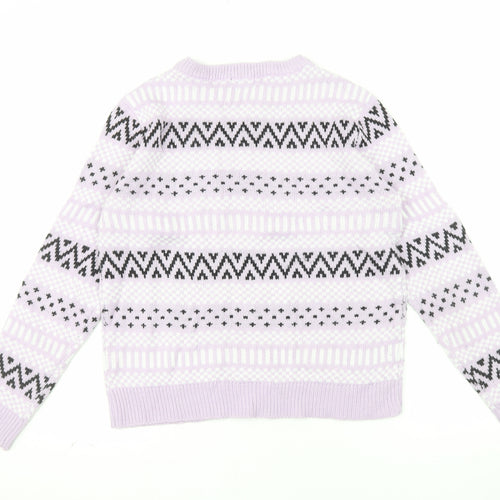Boohoo Womens Purple Fair Isle Crew Neck Knit Jumper Size L