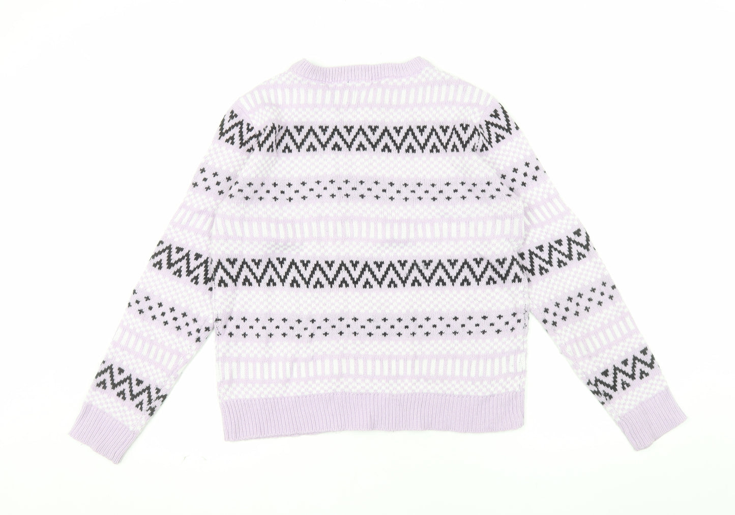 Boohoo Womens Purple Fair Isle Crew Neck Knit Jumper Size L