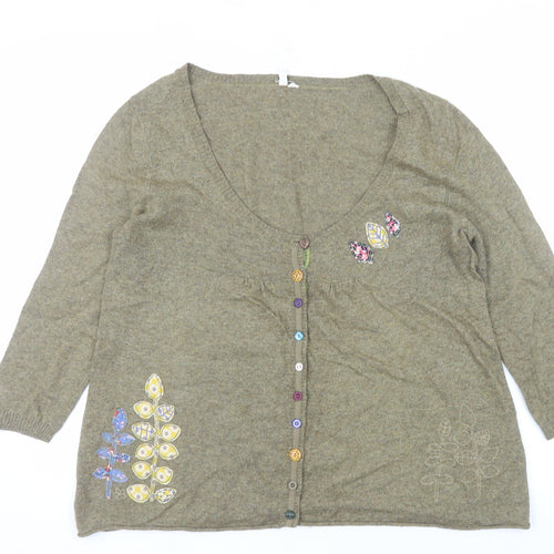 White Stuff Womens Brown Embroidered Cardigan Size 18