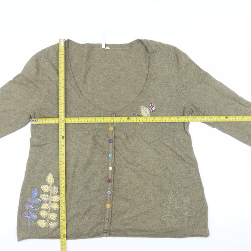 White Stuff Womens Brown Embroidered Cardigan Size 18