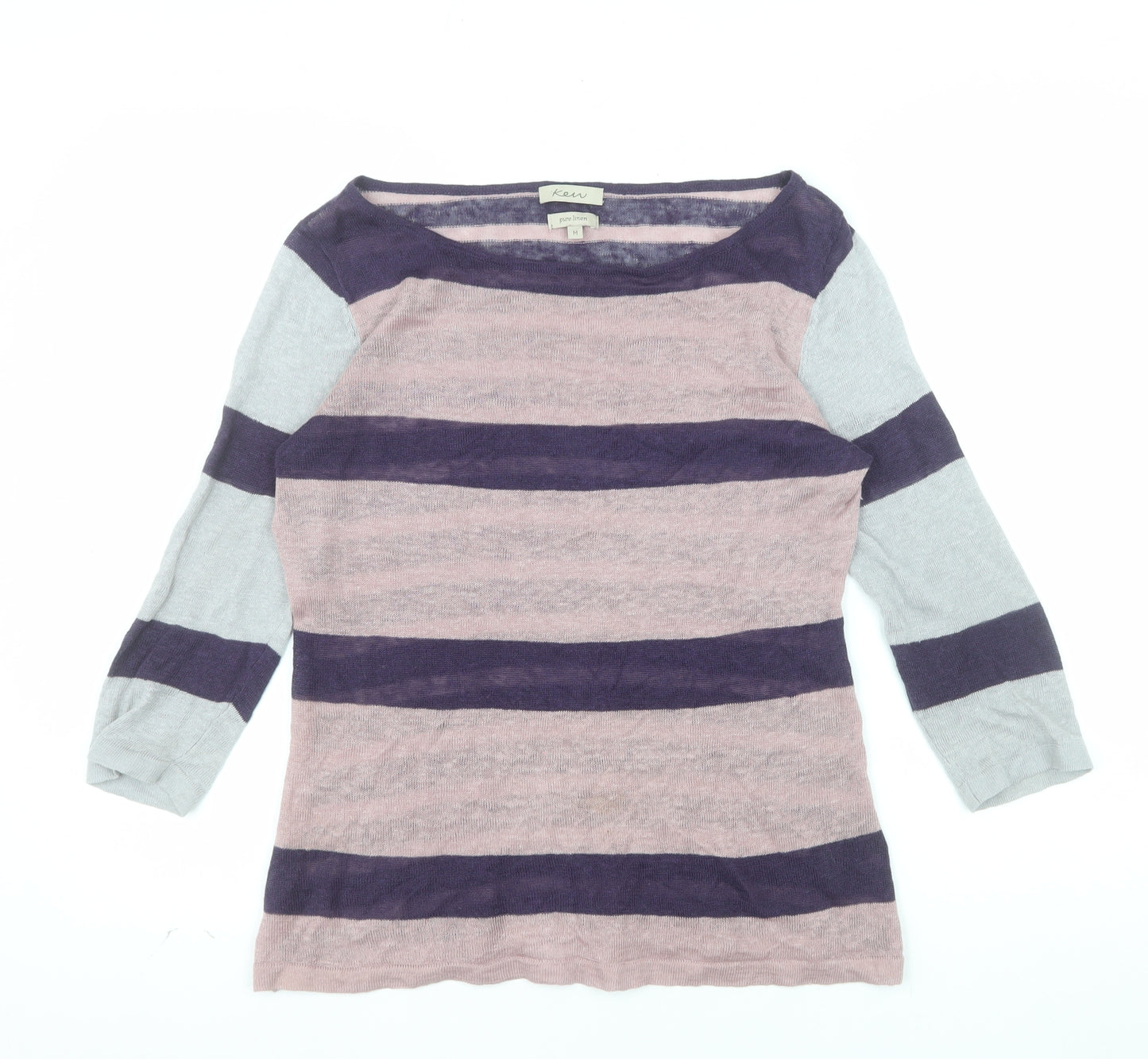 Kew Women’s Multicoloured Striped Linen Boat Neck Jumper M