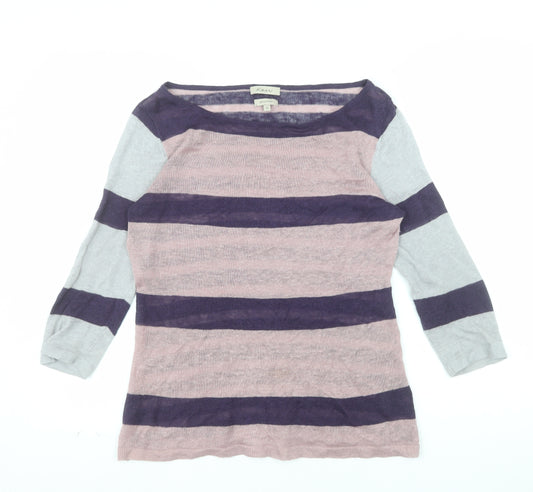 Kew Women’s Multicoloured Striped Linen Boat Neck Jumper M