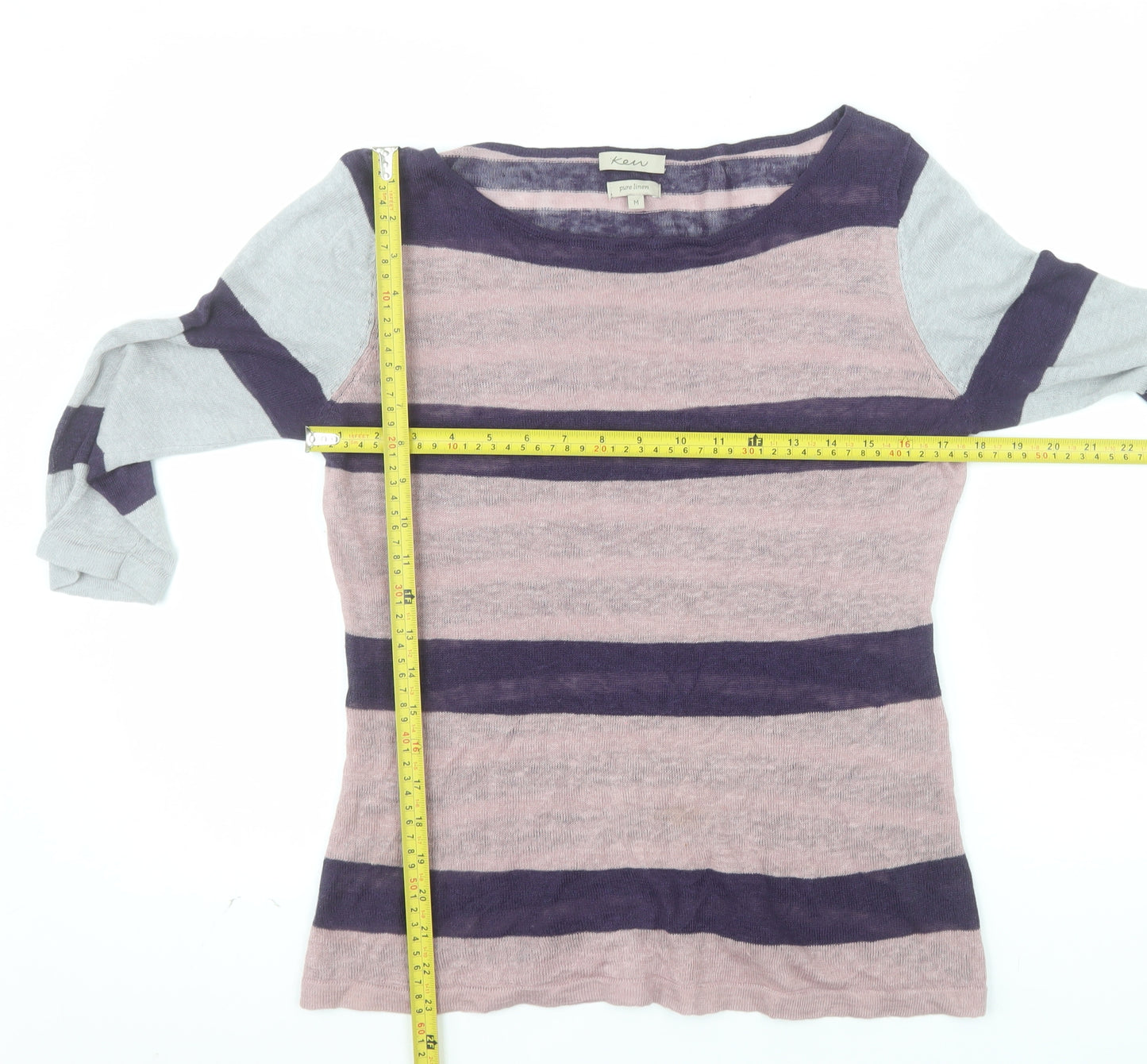 Kew Women’s Multicoloured Striped Linen Boat Neck Jumper M
