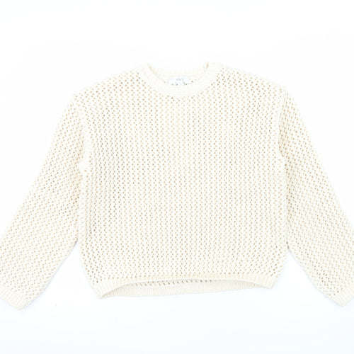 Marks and Spencer Women's Beige Open Knit Cotton Jumper Size S