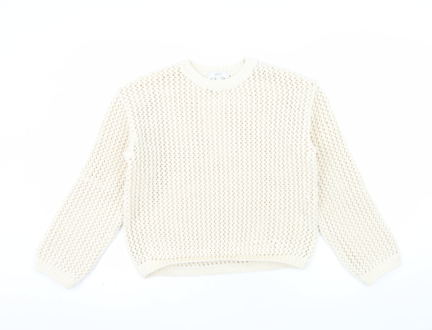 Marks and Spencer Women's Beige Open Knit Cotton Jumper Size S