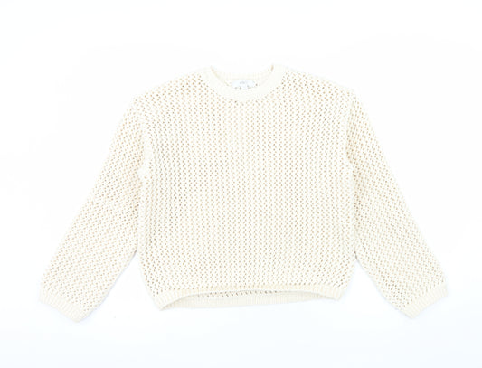 Marks and Spencer Women's Beige Open Knit Cotton Jumper Size S