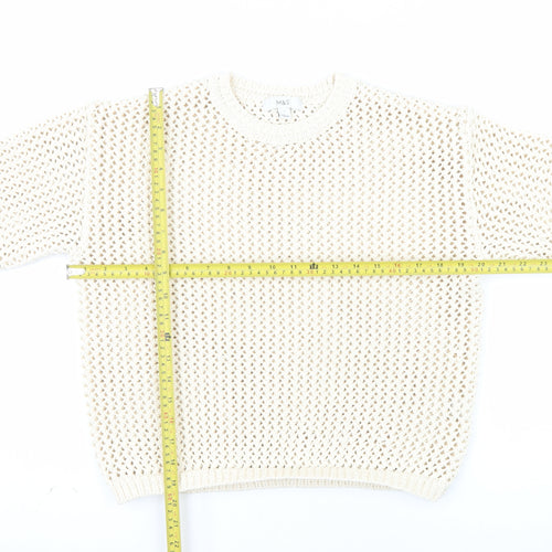 Marks and Spencer Women's Beige Open Knit Cotton Jumper Size S
