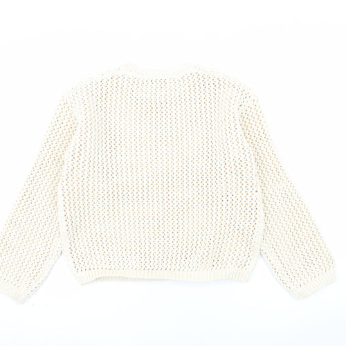 Marks and Spencer Women's Beige Open Knit Cotton Jumper Size S