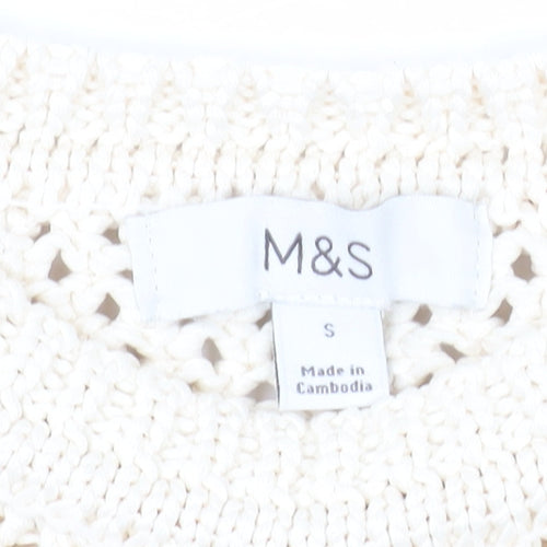 Marks and Spencer Women's Beige Open Knit Cotton Jumper Size S