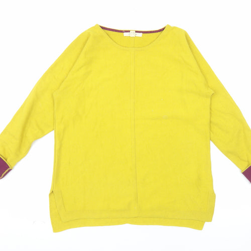 White Stuff Women Yellow Cotton Blend Long Sleeve Pullover Jumper UK 8