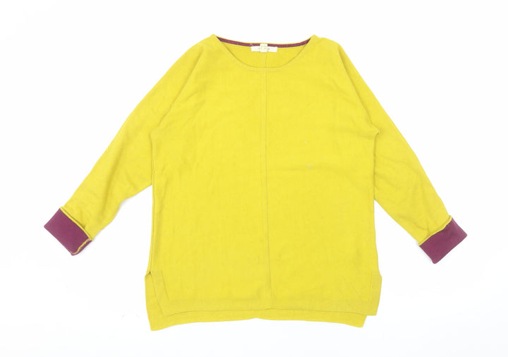 White Stuff Women Yellow Cotton Blend Long Sleeve Pullover Jumper UK 8