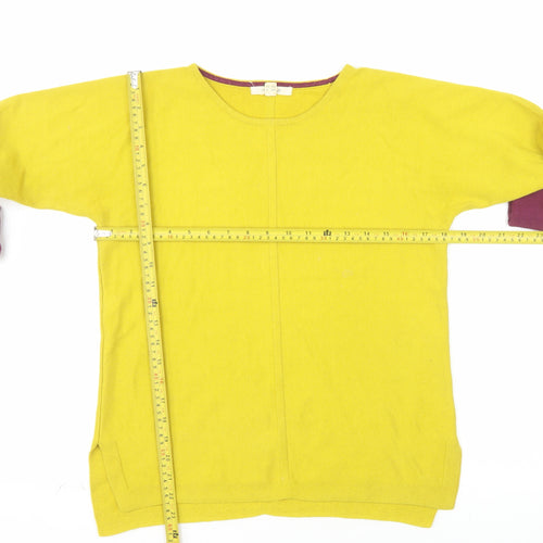 White Stuff Women Yellow Cotton Blend Long Sleeve Pullover Jumper UK 8