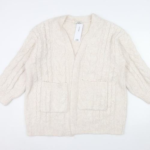 George Womens Ivory Cable Knit Long Sleeve Cardigan M 12-14
