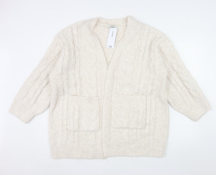 George Womens Ivory Cable Knit Long Sleeve Cardigan M 12-14