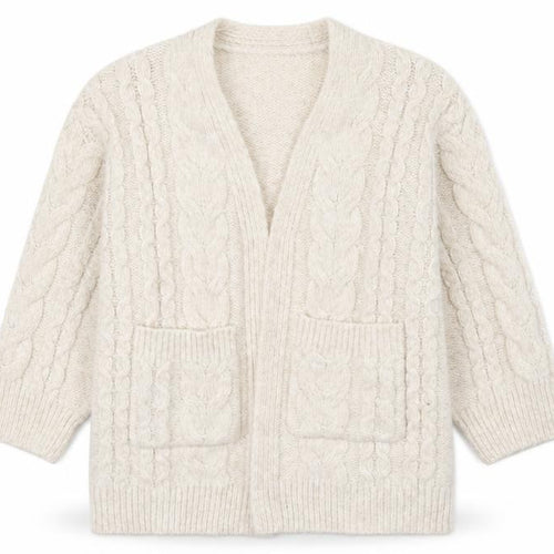 George Womens Ivory Cable Knit Long Sleeve Cardigan M 12-14