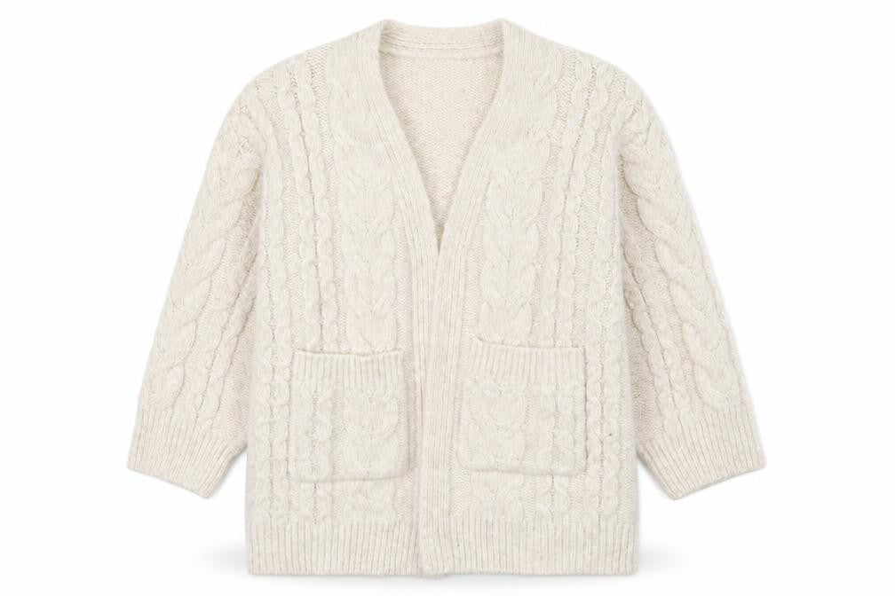 George Womens Ivory Cable Knit Long Sleeve Cardigan M 12-14